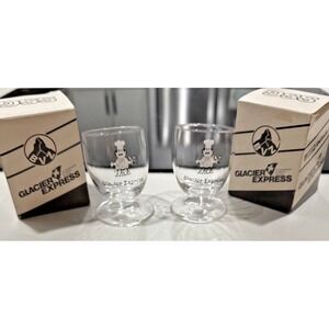 Glacier Express Swiss Train Slanted Wine Glass  Original Box‎ Set of 2 Vintage